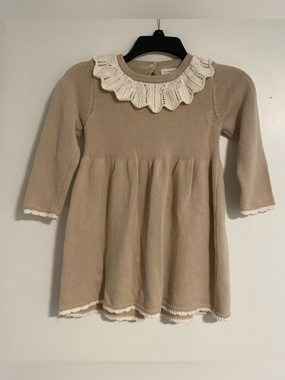 Tiny Treasure’s & Co Beige/White Knit Dress Crochet Girls 6T 100% Cotton CotCore